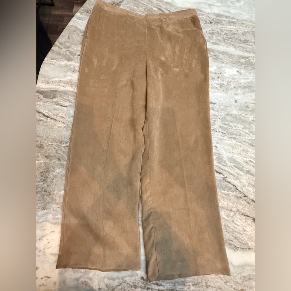 Alfred Dunner Petite 16P Pull On Pants Tan Elastic Waist Wide Leg